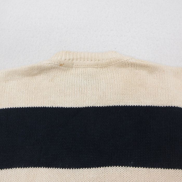 L/古着 ノーティカ 長袖 ブランド セーター メンズ 90s ワンポイントロゴ クルーネック 生成り他 ボーダー 25oct17 中古 ニット トップス_画像9