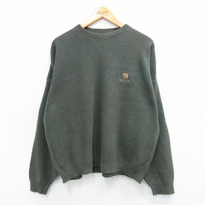 XL/古着 リー Lee 長袖 セーター メンズ 90s SATRUN 大きいサイズ コットン クルーネック 濃緑 グリーン 25oct22 中古 ニット トップス_画像1