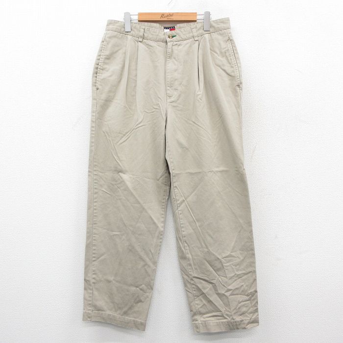 W34/古着 トミーヒルフィガー ブランド チノ パンツ チノパン メンズ ワンポイントロゴ コットン ベージュ カーキ 25oct22 中古 ボトムス_画像1