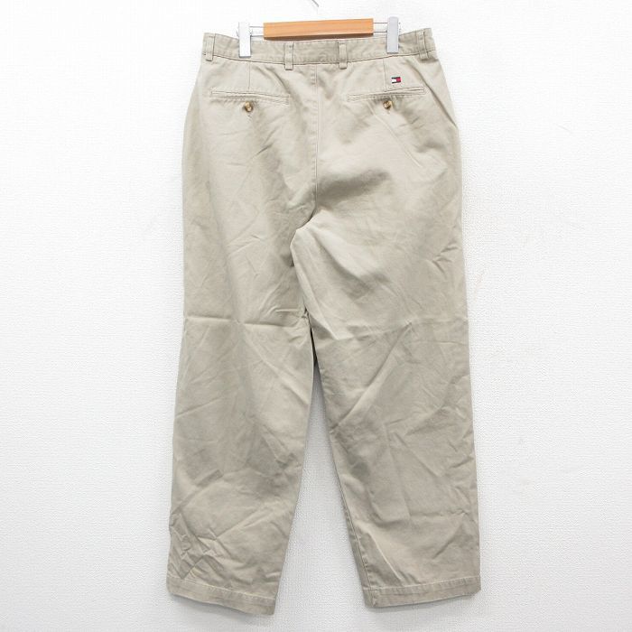 W34/古着 トミーヒルフィガー ブランド チノ パンツ チノパン メンズ ワンポイントロゴ コットン ベージュ カーキ 25oct22 中古 ボトムス_画像3