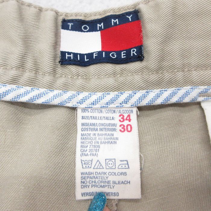 W34/古着 トミーヒルフィガー ブランド チノ パンツ チノパン メンズ ワンポイントロゴ コットン ベージュ カーキ 25oct22 中古 ボトムス_画像6