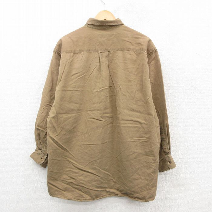 XL/古着 ノーティカ 長袖 ブランド シャツ メンズ 90s ワンポイントロゴ 大きいサイズ ロング丈 コットン ボタンダウン 濃ベージュ カーキ_画像2