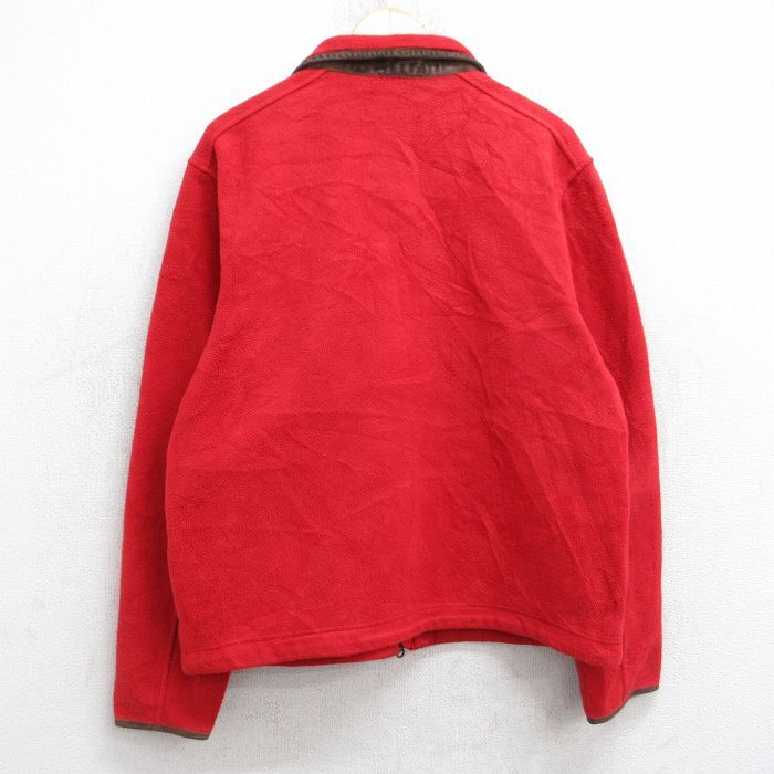 M/古着 ラルフローレン 長袖 ブランド フリース ジャケット メンズ 90s ワンポイントロゴ レザー使用 赤 レッド 25oct21 中古 アウター_画像3
