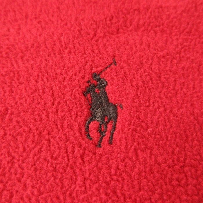 M/古着 ラルフローレン 長袖 ブランド フリース ジャケット メンズ 90s ワンポイントロゴ レザー使用 赤 レッド 25oct21 中古 アウター_画像4