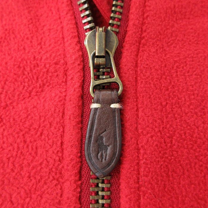 M/古着 ラルフローレン 長袖 ブランド フリース ジャケット メンズ 90s ワンポイントロゴ レザー使用 赤 レッド 25oct21 中古 アウター_画像5