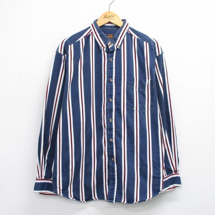 XL/古着 ルート66 長袖 シャツ メンズ 00s 大きいサイズ コットン ボタンダウン 紺他 ネイビー ストライプ 25oct24 中古 トップス_画像1