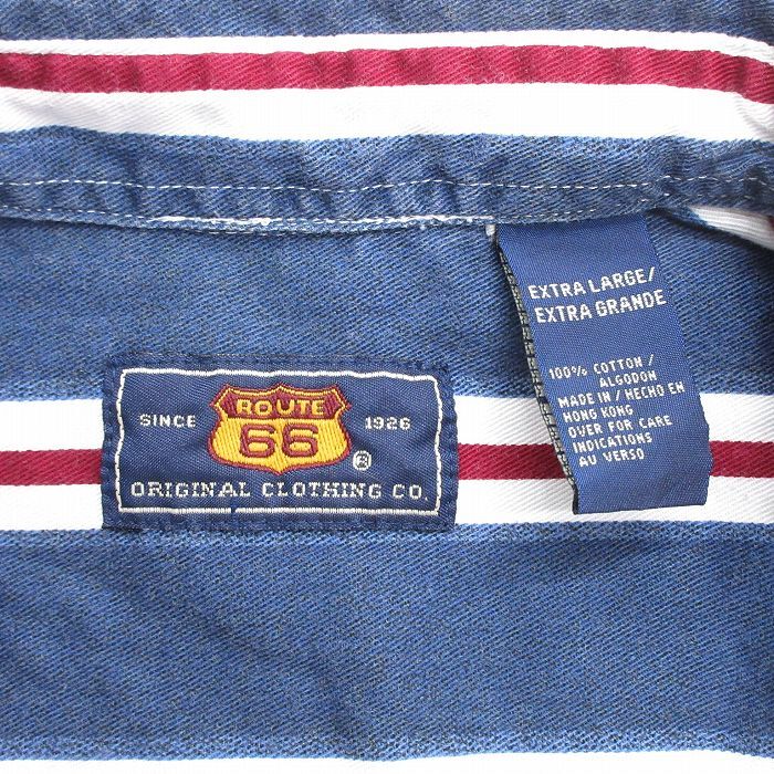 XL/古着 ルート66 長袖 シャツ メンズ 00s 大きいサイズ コットン ボタンダウン 紺他 ネイビー ストライプ 25oct24 中古 トップス_画像5