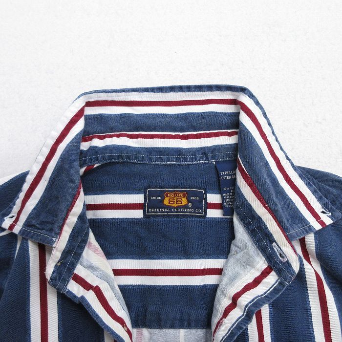 XL/古着 ルート66 長袖 シャツ メンズ 00s 大きいサイズ コットン ボタンダウン 紺他 ネイビー ストライプ 25oct24 中古 トップス_画像6
