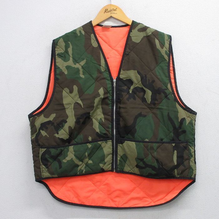 L/古着 エンパイア キルティング ベスト メンズ 80s ウッドランド 緑 グリーン 迷彩 25oct24 中古 アウター_画像1