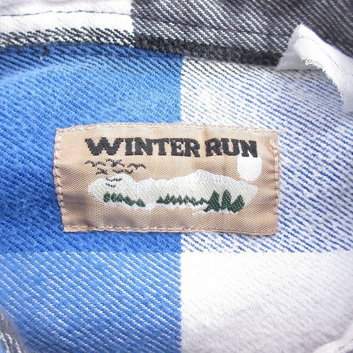 XL/古着 長袖 ヘビー フランネル シャツ メンズ 00s 大きいサイズ ロング丈 青他 ブルー チェック spe 25oct27 中古 トップス_画像4