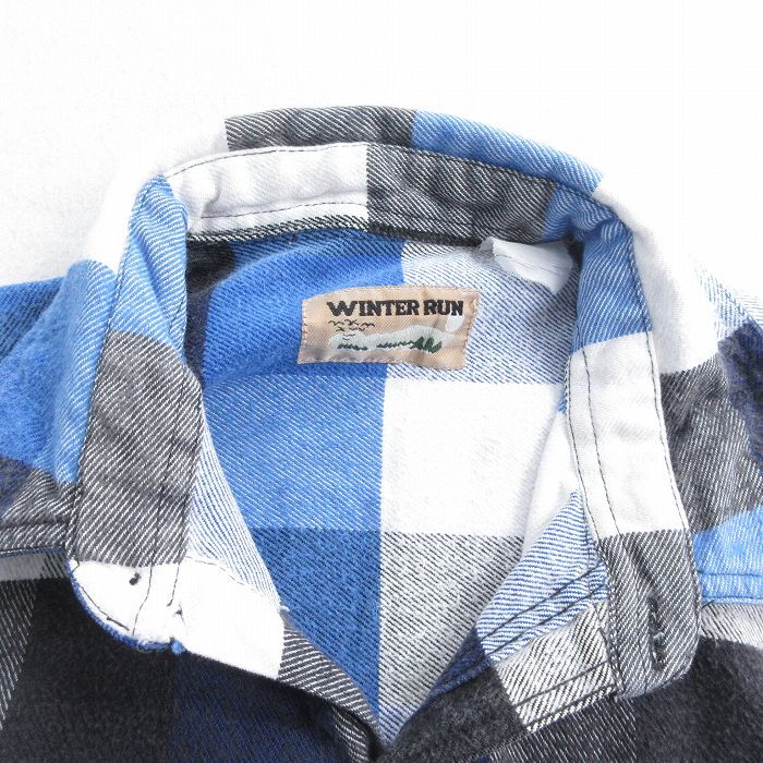 XL/古着 長袖 ヘビー フランネル シャツ メンズ 00s 大きいサイズ ロング丈 青他 ブルー チェック spe 25oct27 中古 トップス_画像5