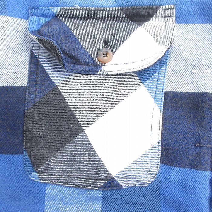 XL/古着 長袖 ヘビー フランネル シャツ メンズ 00s 大きいサイズ ロング丈 青他 ブルー チェック spe 25oct27 中古 トップス_画像6