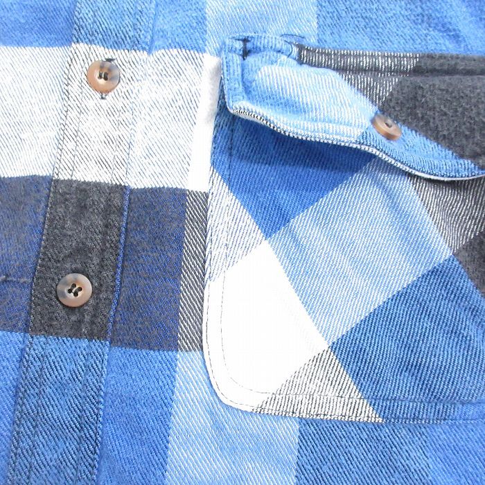 XL/古着 長袖 ヘビー フランネル シャツ メンズ 00s 大きいサイズ ロング丈 青他 ブルー チェック spe 25oct27 中古 トップス_画像7
