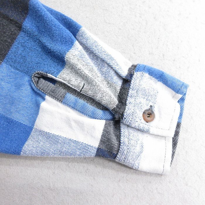 XL/古着 長袖 ヘビー フランネル シャツ メンズ 00s 大きいサイズ ロング丈 青他 ブルー チェック spe 25oct27 中古 トップス_画像8