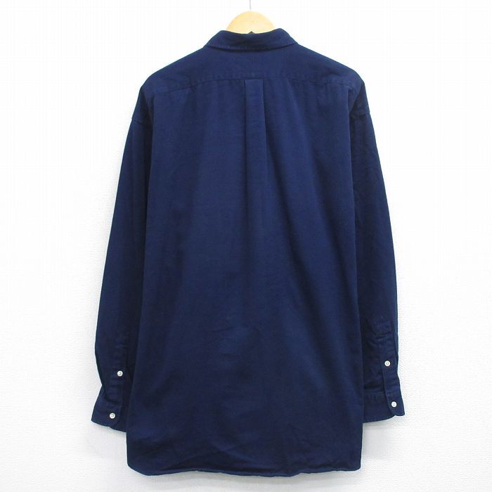XL/古着 ラルフローレン 長袖 ブランド シャツ メンズ 90s ワンポイントロゴ BLAKE 大きいサイズ ロング丈 コットン ボタンダウン 紺 ネイ_画像2
