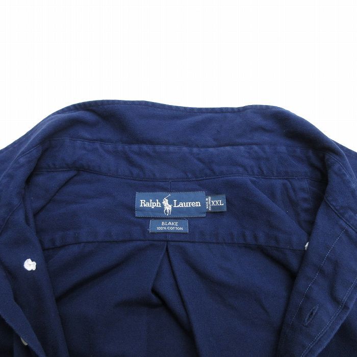 XL/古着 ラルフローレン 長袖 ブランド シャツ メンズ 90s ワンポイントロゴ BLAKE 大きいサイズ ロング丈 コットン ボタンダウン 紺 ネイ_画像5