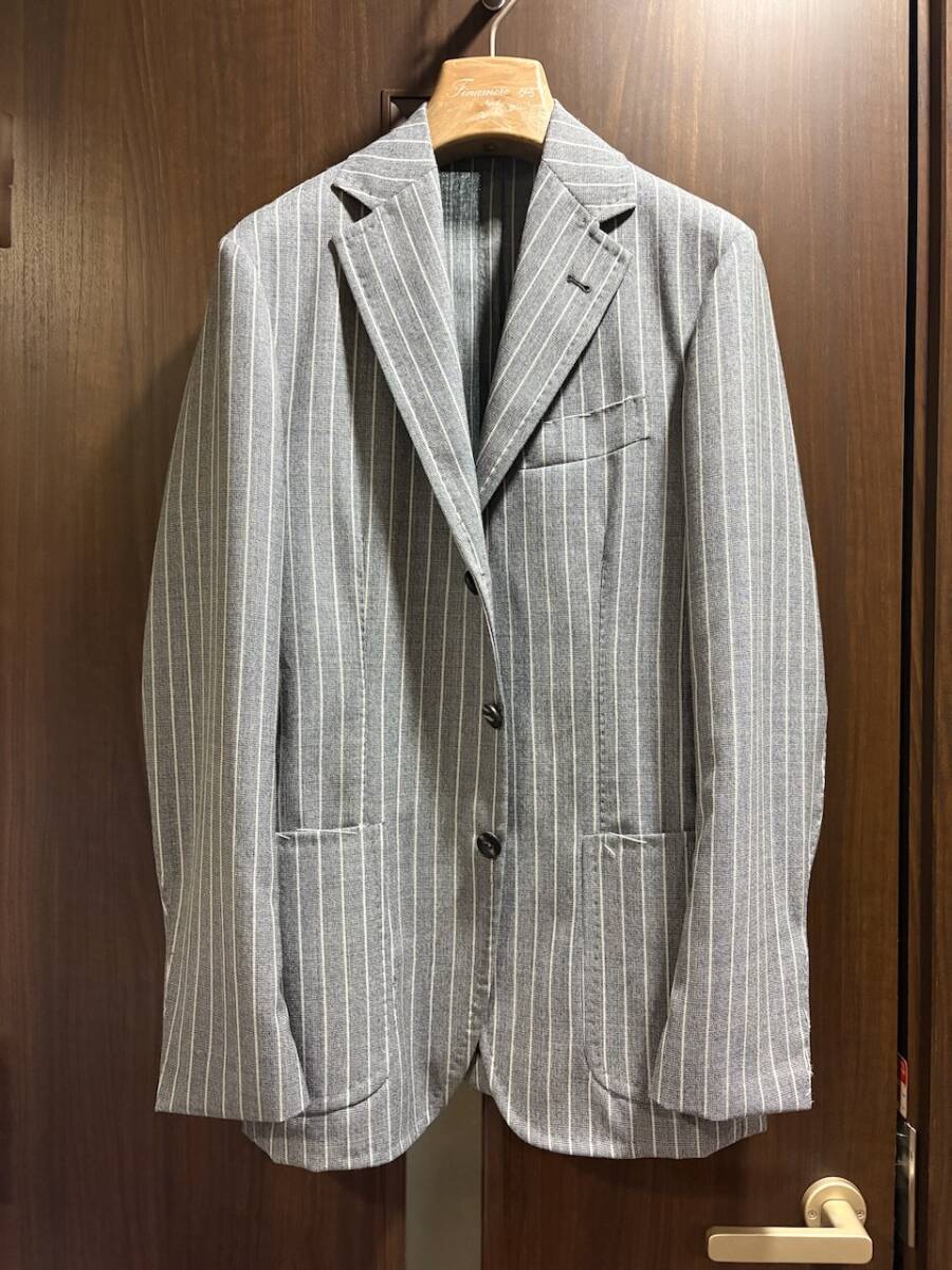 Sartorio サルトリオ ウールジャケット グレー ストライプ サブマリナー アンコン仕立 46 イタリア製 未着用_画像1