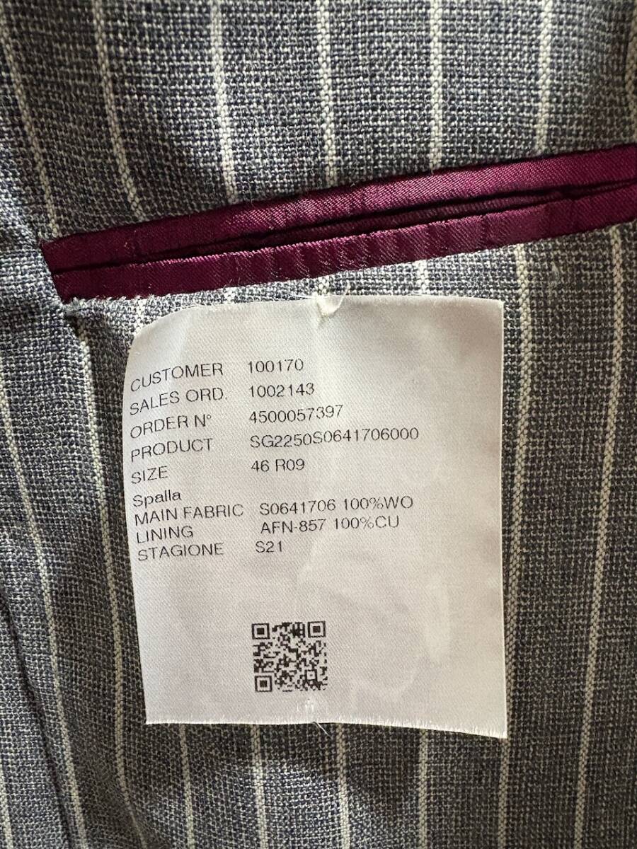 Sartorio サルトリオ ウールジャケット グレー ストライプ サブマリナー アンコン仕立 46 イタリア製 未着用_画像6