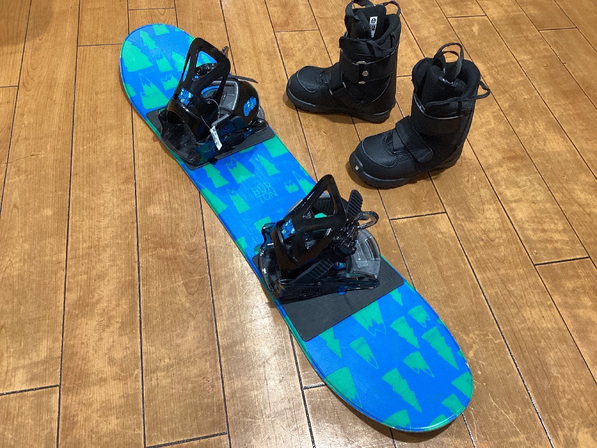 中古と新品 BURTONキッズスノボー３点セット 中古LT-R 90cm 新品GROM BLK Sサイズ 中古LEASE GROM BLK 17.5cm_画像1