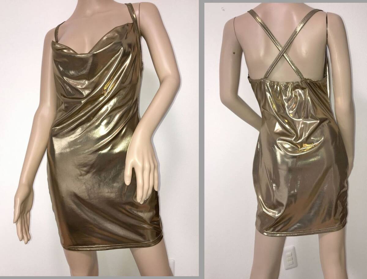 ♪◇SHEIN　ゴールド・メタリックの光沢のあるとてもセクシー・ドレス・サイズ大き目・新品_画像1