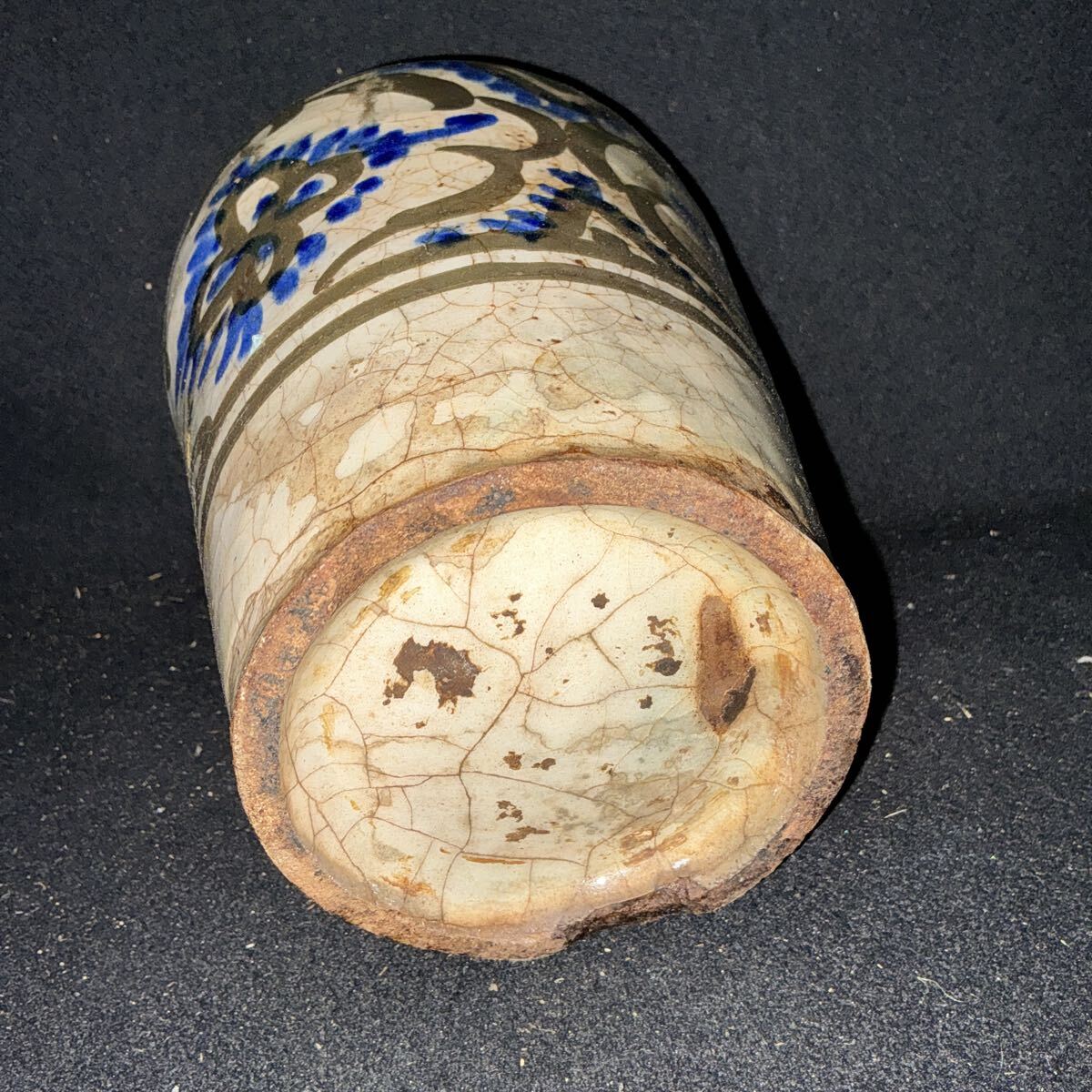 ペルシャ陶器 イスラム陶器 18世紀 飾り壷 花瓶 花入 中東アジア 染付 古陶磁 ペルシャ彩壺 イラン ペルシア 瑠璃彩文壷 _画像6