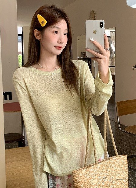 長袖Ｔシャツ 日焼け止め 切り替え 体型カバー L グリーン_画像10