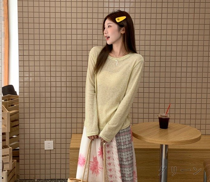 長袖Ｔシャツ 日焼け止め 切り替え 体型カバー L グリーン_画像4
