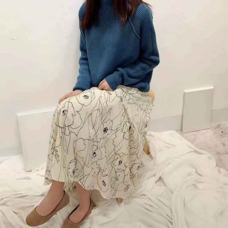 マキシスカート 柄 ロングスカート 春 ウエストゴム スカート フリー アイボリー