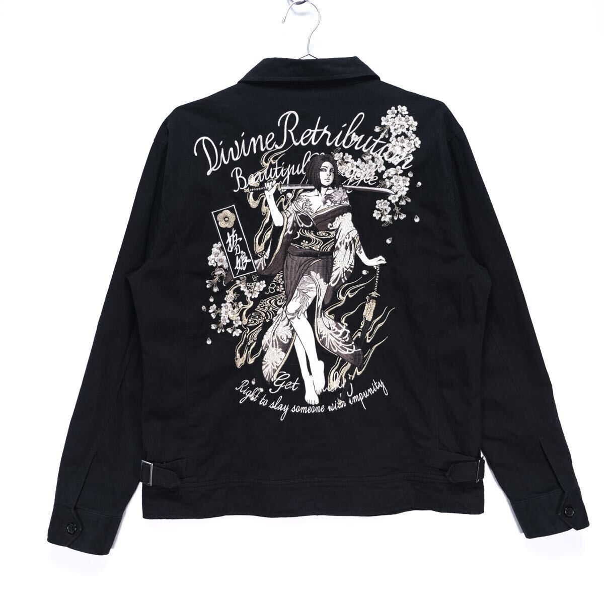 【送料無料】抜刀娘/スイングトップ/ドリズラージャケット/ワークジャケット/品番:251802/刺繍/ブラック/XLサイズ_画像1