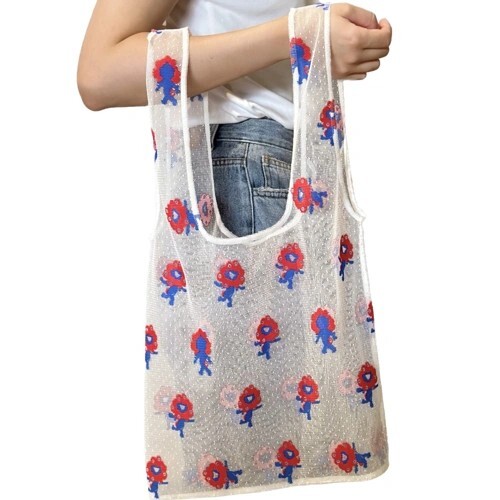 ミャクミャク レースのオシャレBAG ミャクミャクカラー レースエコバッグ 万博 レースバッグ エコバッグ_画像3