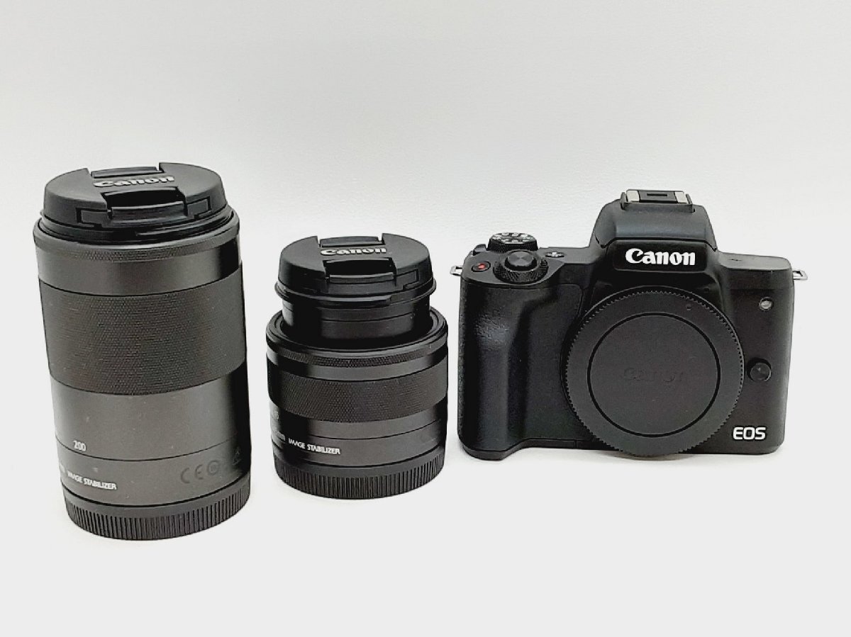 ★ キャノン Canon EOS kiss M ダブル レンズ キット EF-M 55-200 15-45 mm 一眼 ミラーレス カメラ 動作未確認 ジャンク 【中古】 dgs4684_画像1