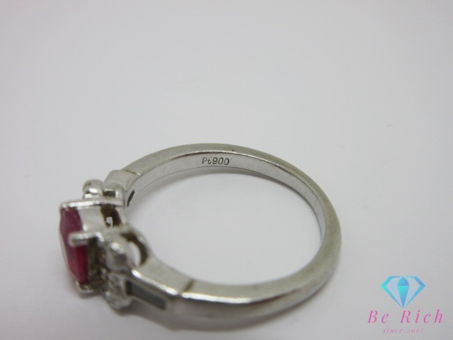 Pt900 プラチナ ルビー 0.66ct ダイヤモンド 0.27ct 付 デザイン リング 指輪 9号 メレ 宝石 ジュエリー 【中古】【送料無料】 th13592_画像4