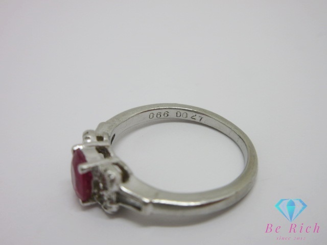 Pt900 プラチナ ルビー 0.66ct ダイヤモンド 0.27ct 付 デザイン リング 指輪 9号 メレ 宝石 ジュエリー 【中古】【送料無料】 th13592_画像5