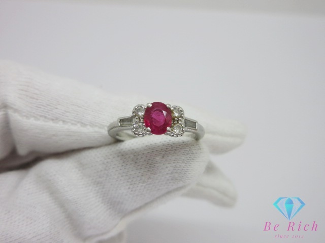 Pt900 プラチナ ルビー 0.66ct ダイヤモンド 0.27ct 付 デザイン リング 指輪 9号 メレ 宝石 ジュエリー 【中古】【送料無料】 th13592_画像6