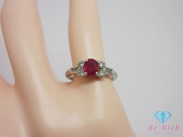 Pt900 プラチナ ルビー 0.66ct ダイヤモンド 0.27ct 付 デザイン リング 指輪 9号 メレ 宝石 ジュエリー 【中古】【送料無料】 th13592_画像7