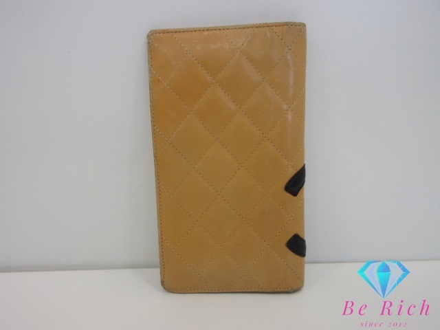 シャネル CHANEL 二つ折り 長財布 A26717 カンボン ライン ベージュ ラムスキン レザー ココマーク ロゴ ロング ウォレット【中古】bs4033_画像2