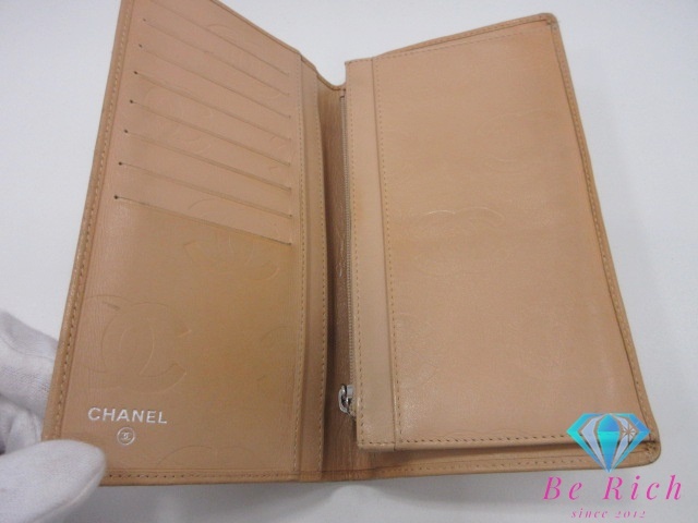 シャネル CHANEL 二つ折り 長財布 A26717 カンボン ライン ベージュ ラムスキン レザー ココマーク ロゴ ロング ウォレット【中古】bs4033_画像3