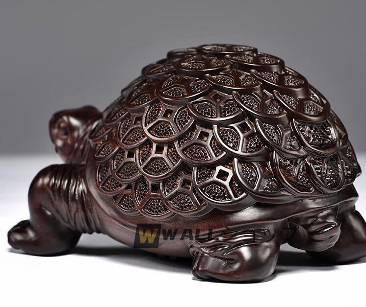 新入荷★極上質★新作黑檀木彫 金銭亀 玄関、客間の置物_画像3