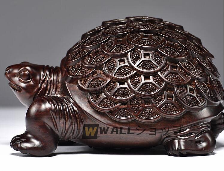 新入荷★極上質★新作黑檀木彫 金銭亀 玄関、客間の置物_画像2
