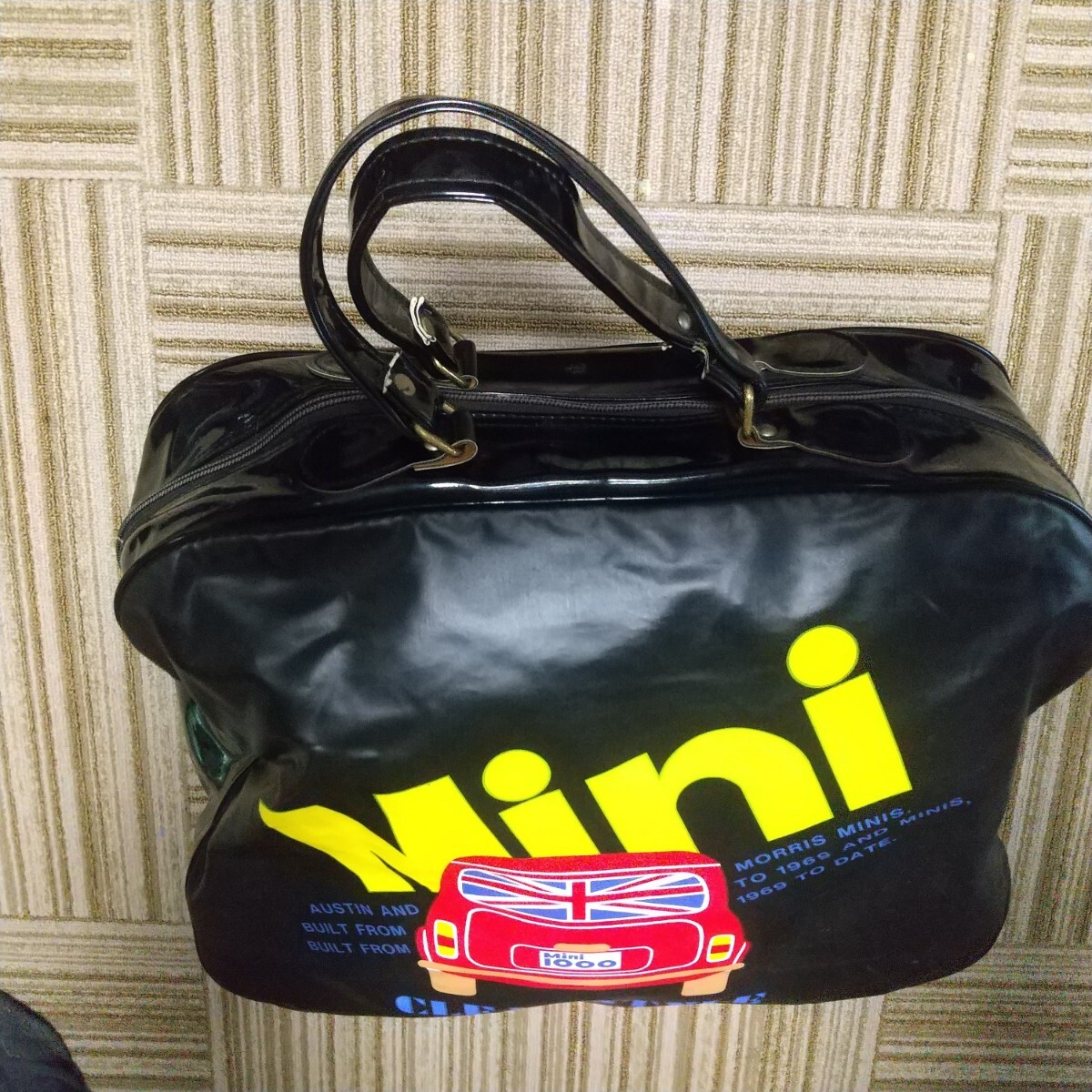 старый Mini Austin, Morris Mini рисунок. Showa Retro редкость ручная сумка сумка виниловый ( б/у )