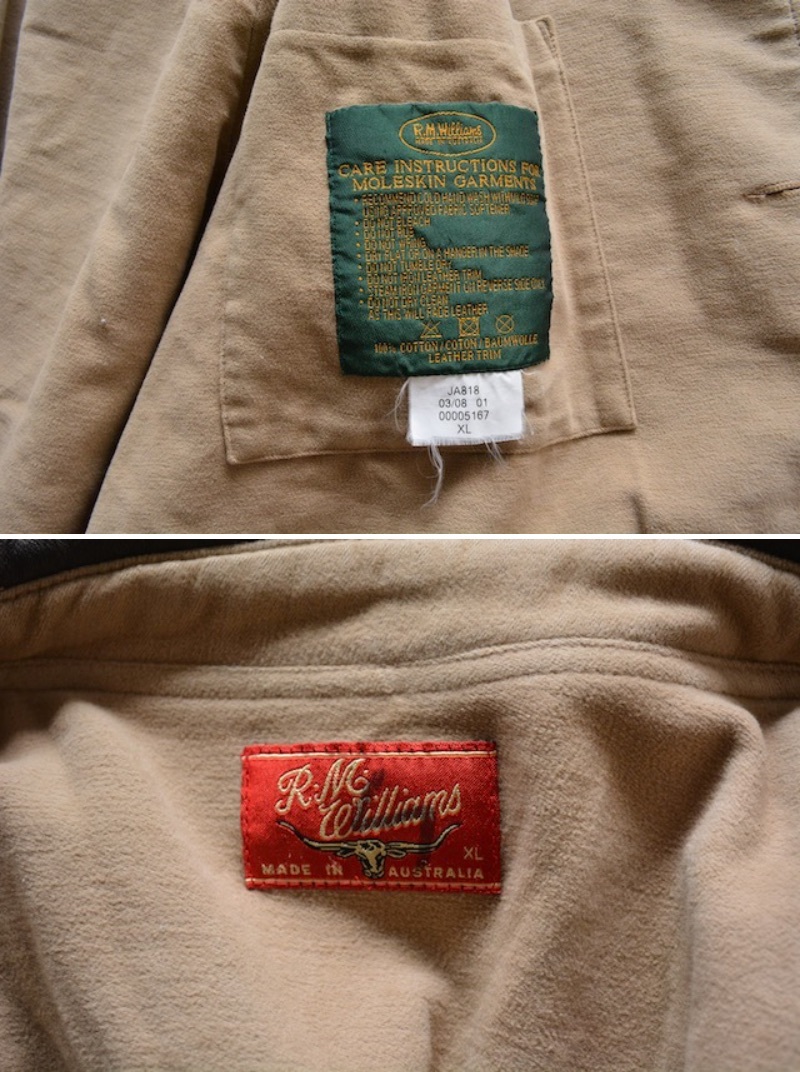 オーストラリア製【 R.M.Williams 】モールスキン カバーオール XLサイズ / コットン 襟レザー ジャケット _画像9