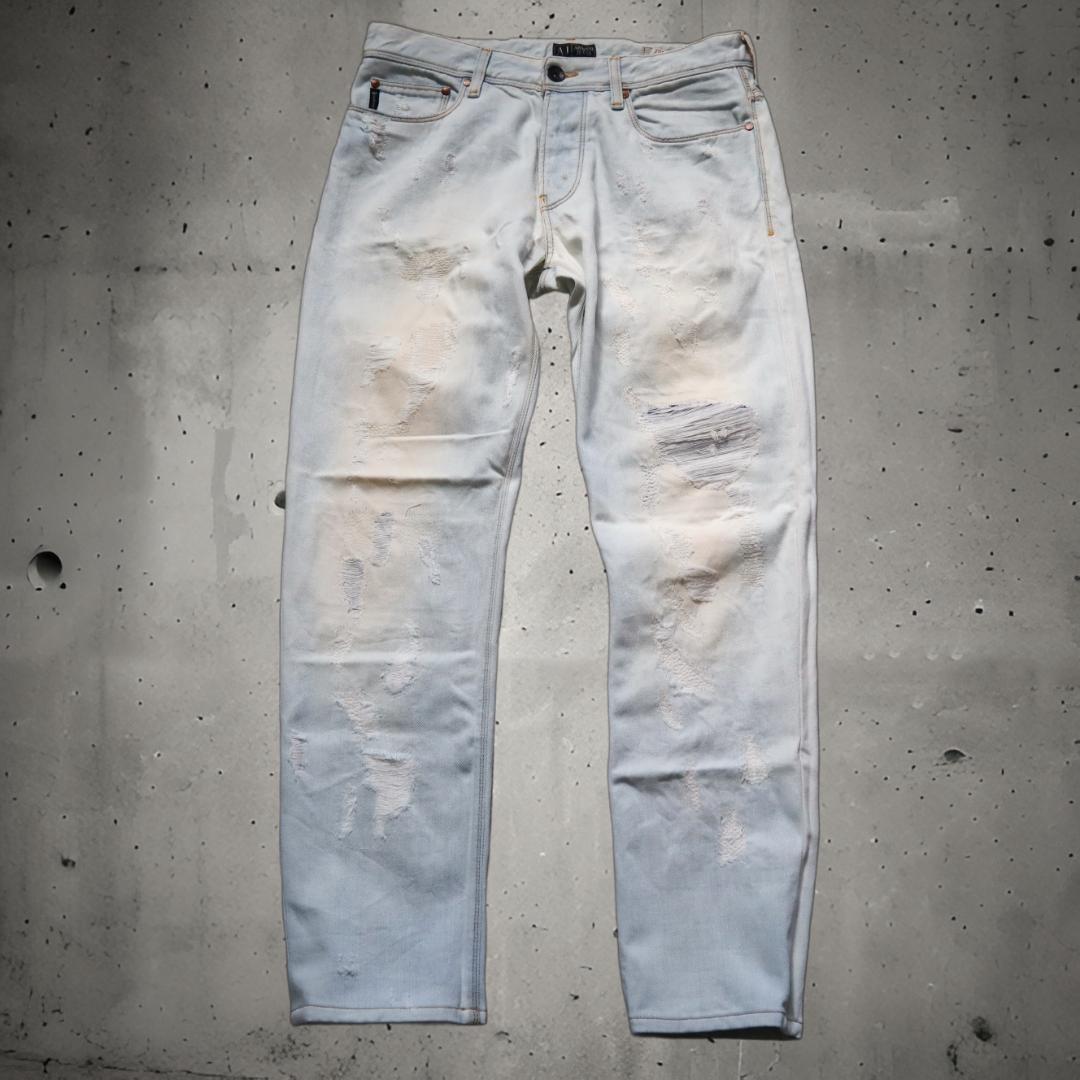 ARMANI JEANS/アルマーニジーンズ デニムパンツ ダメージ加工 クラッシュ加工 ブリーチ加工 J04スリムジーンズ_画像1