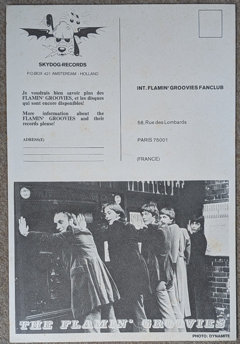 Flamin' Groovies-Int.Flamin' Groovies Fanclub★仏Skydogカード_画像1