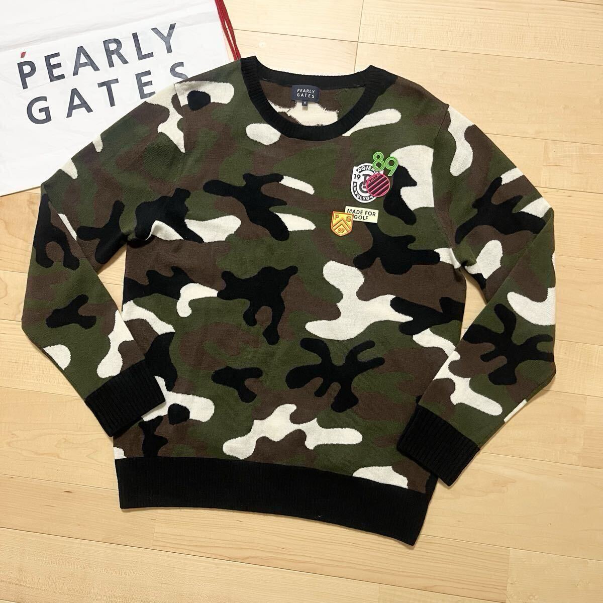 ★美品 パーリーゲイツ ワッペン カモフラニット セーター メンズ ★送料無料 正規品_画像4