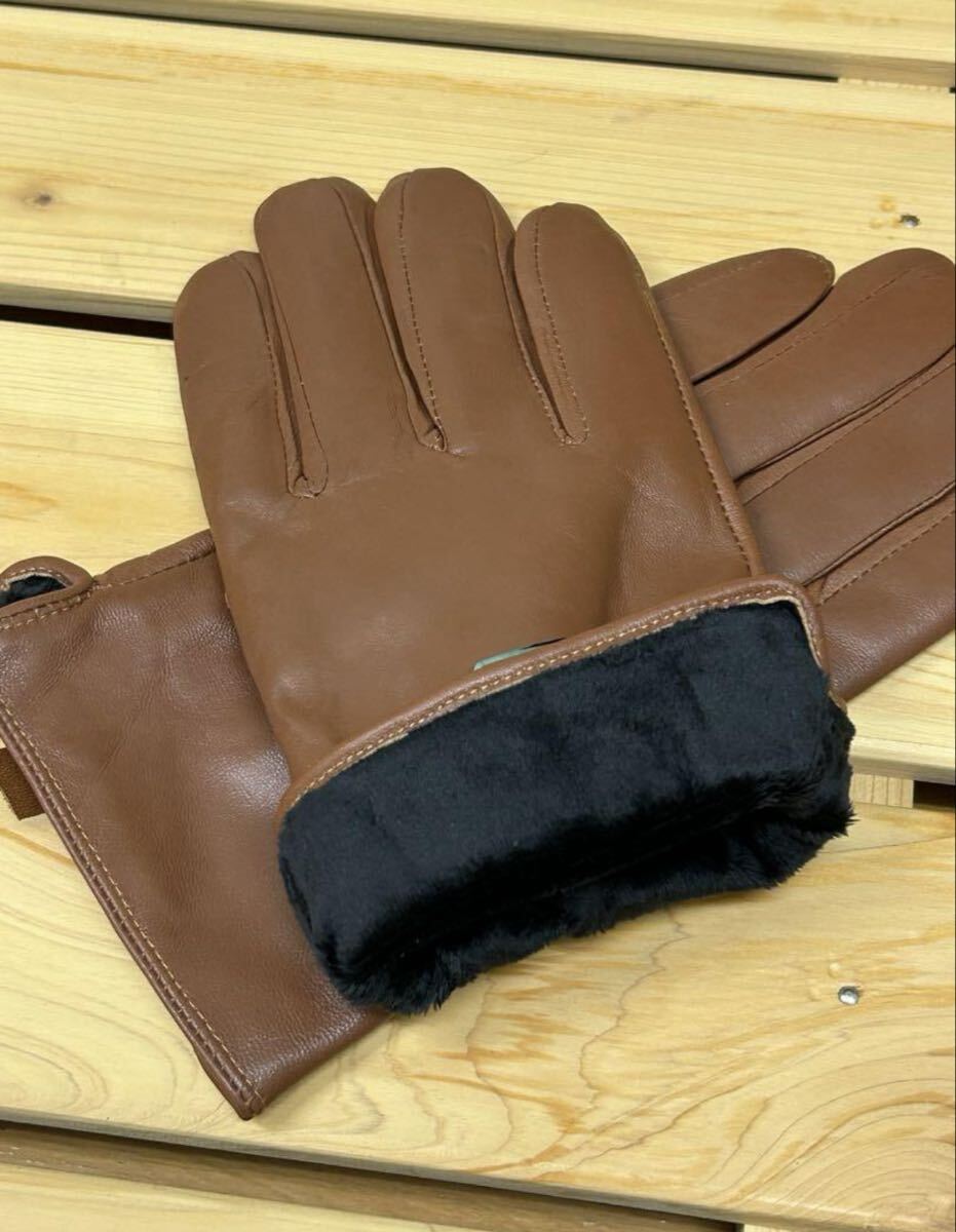 新品★メンズ革手袋　ラムレザー裏起毛　暖かい　一枚革　ブラウン　フリー_画像5