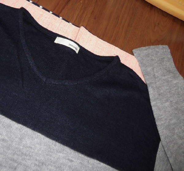 中古　SHOO・LA・RUEの長袖チュニック　Ｍ　紺・グレー・白_画像2