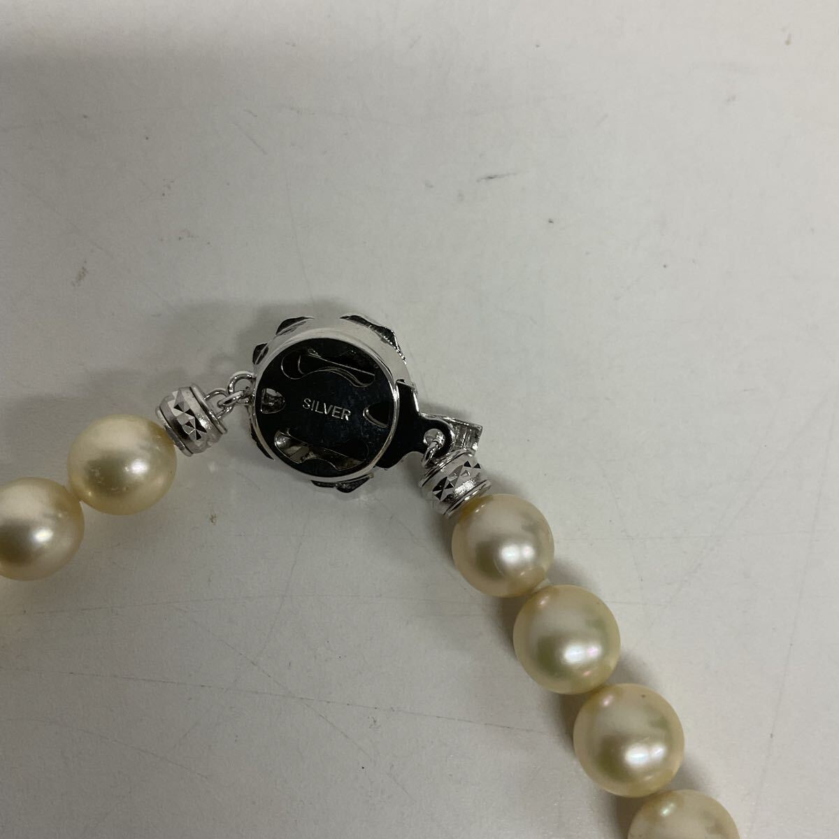 営KZ881-60◆ パール 真珠 ネックレス 留め具シルバー刻印 パールサイズ約：8mm 総重量43g フォーマルアクセサリー_画像3