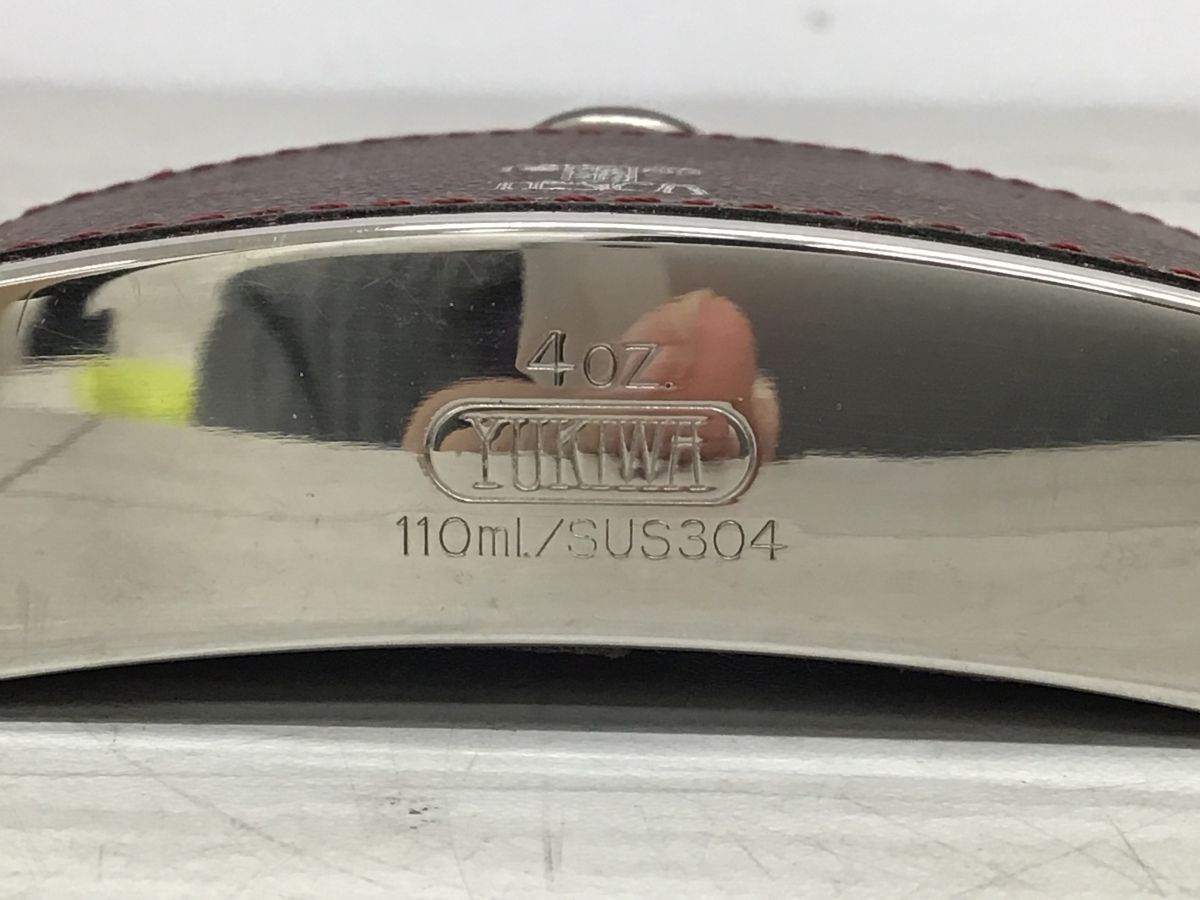 ●営TD016-60 TESCA YUKIWA テスカ・スキットル レザリー 4オンス ダブルキャップ 110ml T-202 漏斗付き 箱入り 皮革_画像6