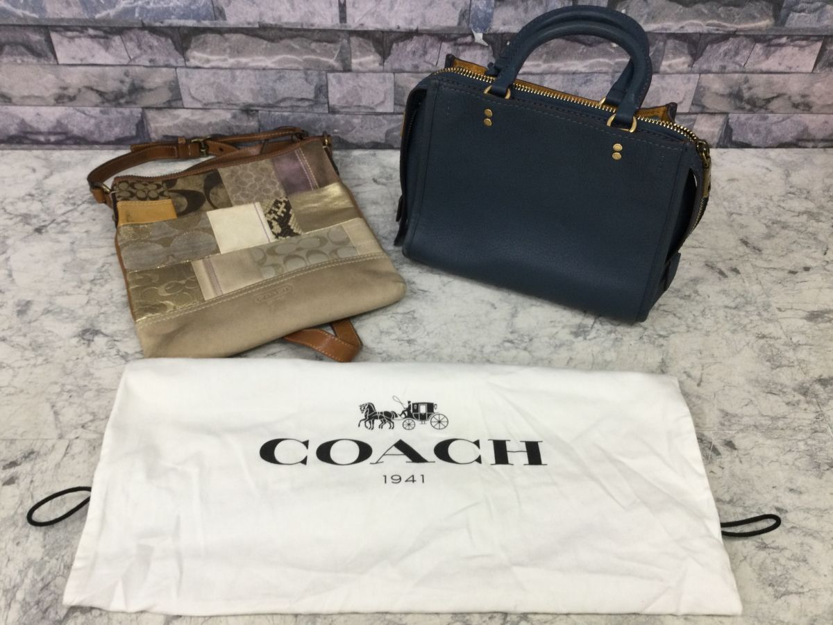 ●代EB537-80【まとめ】COACH コーチ パッチワーク ショルダーバッグ 鞄 かばん バッグ / ハンドバッグ トートバッグ ブルー /k_画像1