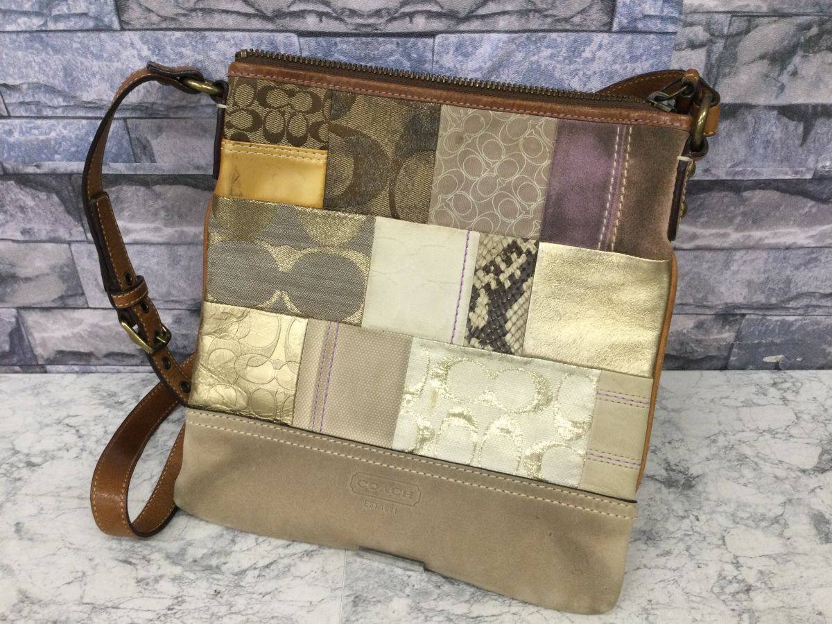 ●代EB537-80【まとめ】COACH コーチ パッチワーク ショルダーバッグ 鞄 かばん バッグ / ハンドバッグ トートバッグ ブルー /k_画像9
